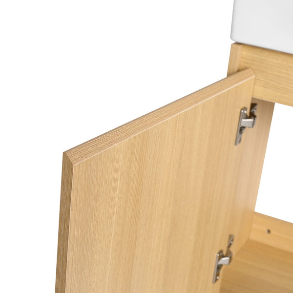 English Elm 28'' Floating Bathroom Vanity with Ceramic Sink Soft Close Door Melamine Cabinet Light Oak W999P426639