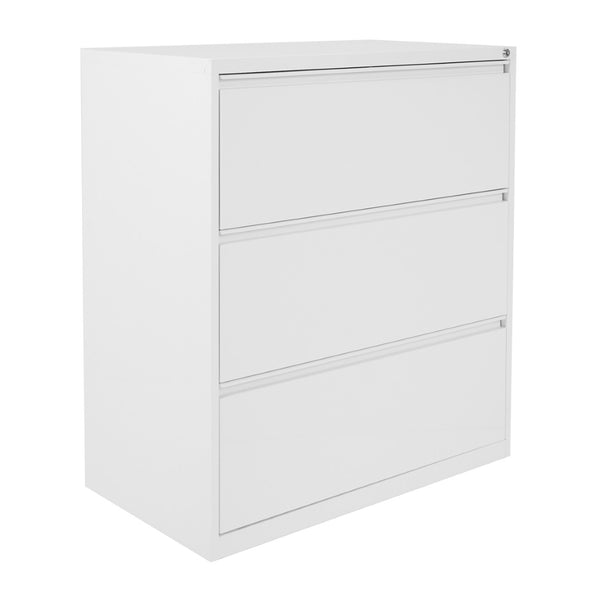 OSP Home Furnishings 36" Steel Lateral File Cabinet with Ball Bearing Drawers Locking Security and Leveling Glides 3 Glides White LF336-WH