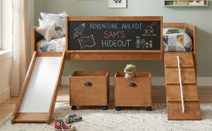 English Elm Twin Kids Loft Bed Solid Pine Frame with Slide Chalkboard and Climbing Rope Play Zone Natural N708P340493D