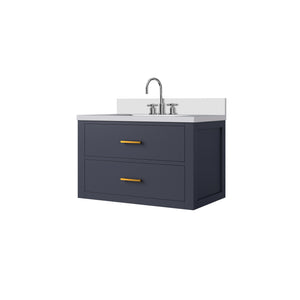 English Elm Blue Single-Sink Vanity With Cultured Marble Top & Chrome Faucet, Perfect For Modern Bathrooms B2731P257931