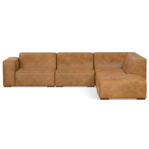 English Elm Rex Handcrafted Right Sectional Sofa with Ottoman — Eco-Friendly Performance Fabric, Durable Comfort Brown B136P199271