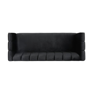 English Elm Miranda Channel Stitch Velvet Sofa Glam Living Room Seating with Tapered Birch Legs Black 68604.00ABLK_68604.00BBLK