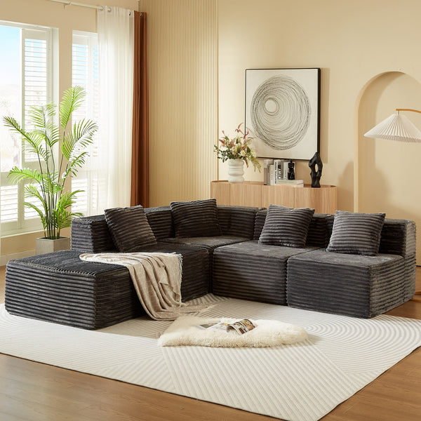 English Elm Modular Sectional Sofa - L-Shape Cloud Couch With Plush Corduroy, Memory Foam Comfort, Easy Setup W3434S00004