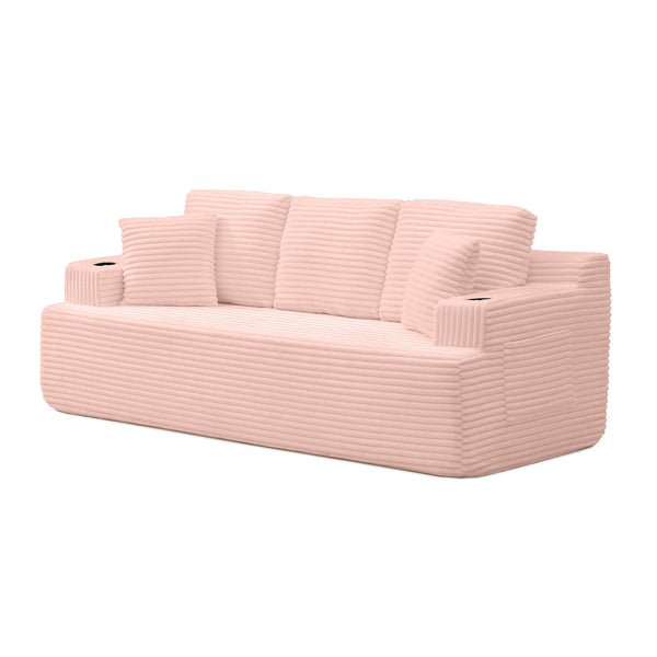 English Elm Boneless Floor Sofa Corduroy Upholstered 5 Seat Low Profile with Cup Holders for Living Room Pink W1117S00431