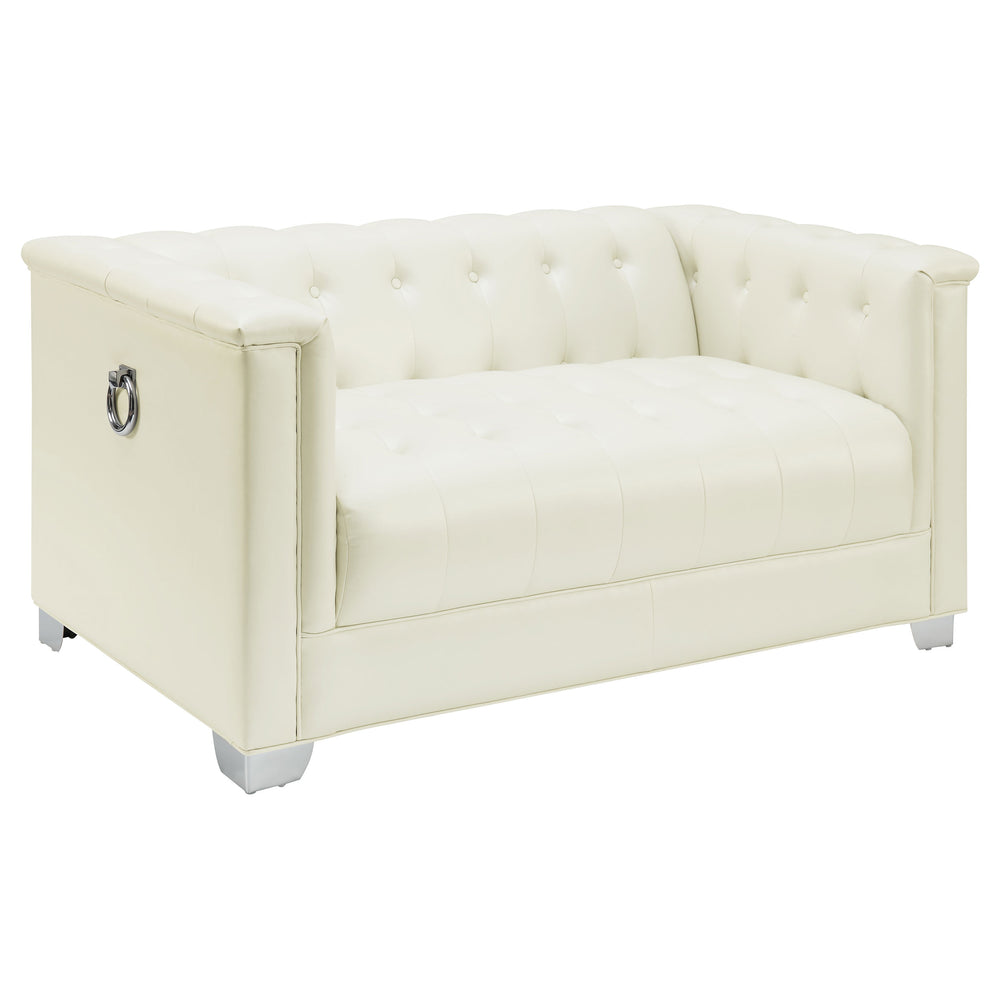 English Elm Earline Tufted Pu Leatherette Loveseat with Chrome Legs Art Deco Tuxedo Silhouette B062P441028