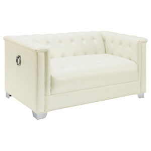 English Elm Earline Tufted Pu Leatherette Loveseat with Chrome Legs Art Deco Tuxedo Silhouette B062P441028