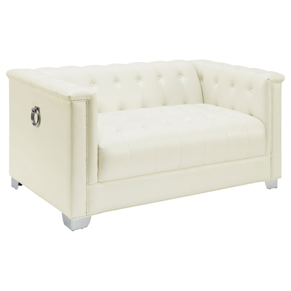 English Elm Earline Tufted Pu Leatherette Loveseat with Chrome Legs Art Deco Tuxedo Silhouette B062P441028