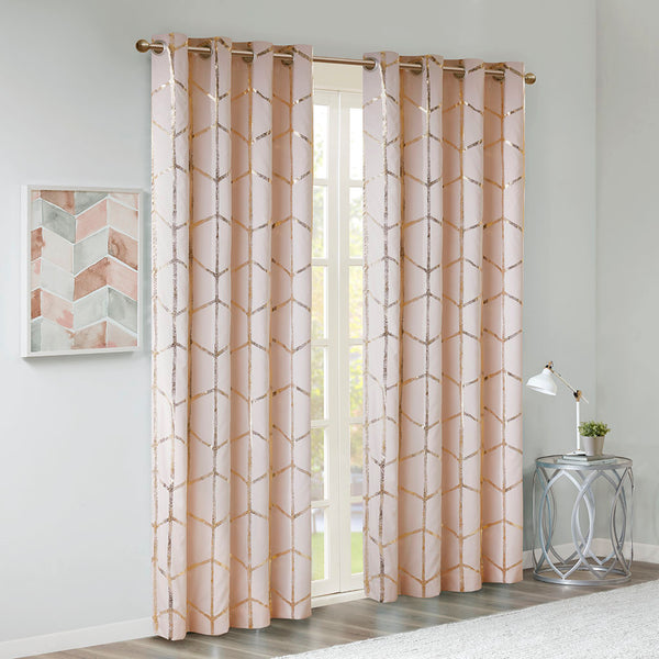 JLA Home Intelligent Design - Total Metallic Geometric Blackout Curtain Panel with 3‑Pass Foam Backing for Privacy, Insulation, Style Blush/Gold ID40-1406