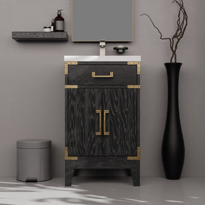 English Elm Brown Oak Single Bath Vanity With Acrylic Countertop & Mirror – Perfect For Compact Spaces! B2731S01449