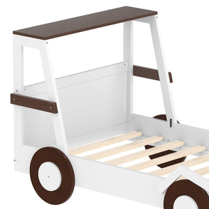English Elm Twin Pine Treehouse Floor Bed with Padded Rails and Cabin Roofline for Kids Brown,Light White W1580S00471