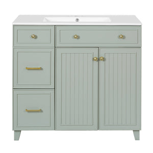English Elm 36" Modern Bathroom Vanity with Ceramic Sink, Soft-Close Doors, Double-Layer Drawer & Storage Elegance Green N729P289163F