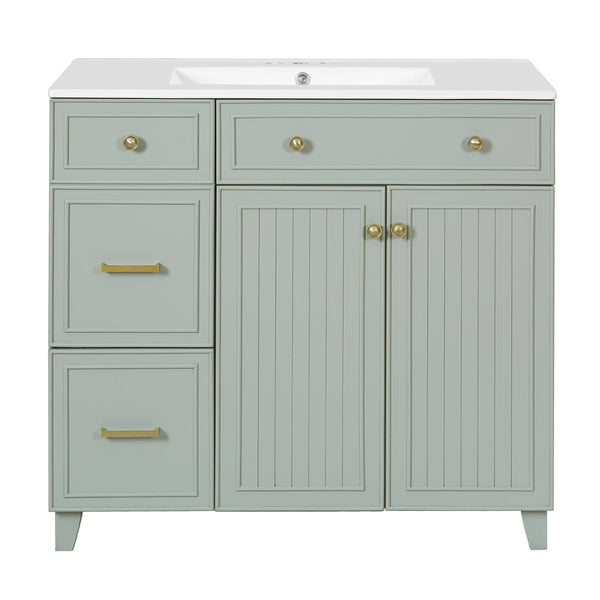 English Elm 36" Modern Bathroom Vanity with Ceramic Sink, Soft-Close Doors, Double-Layer Drawer & Storage Elegance Green N729P289163F