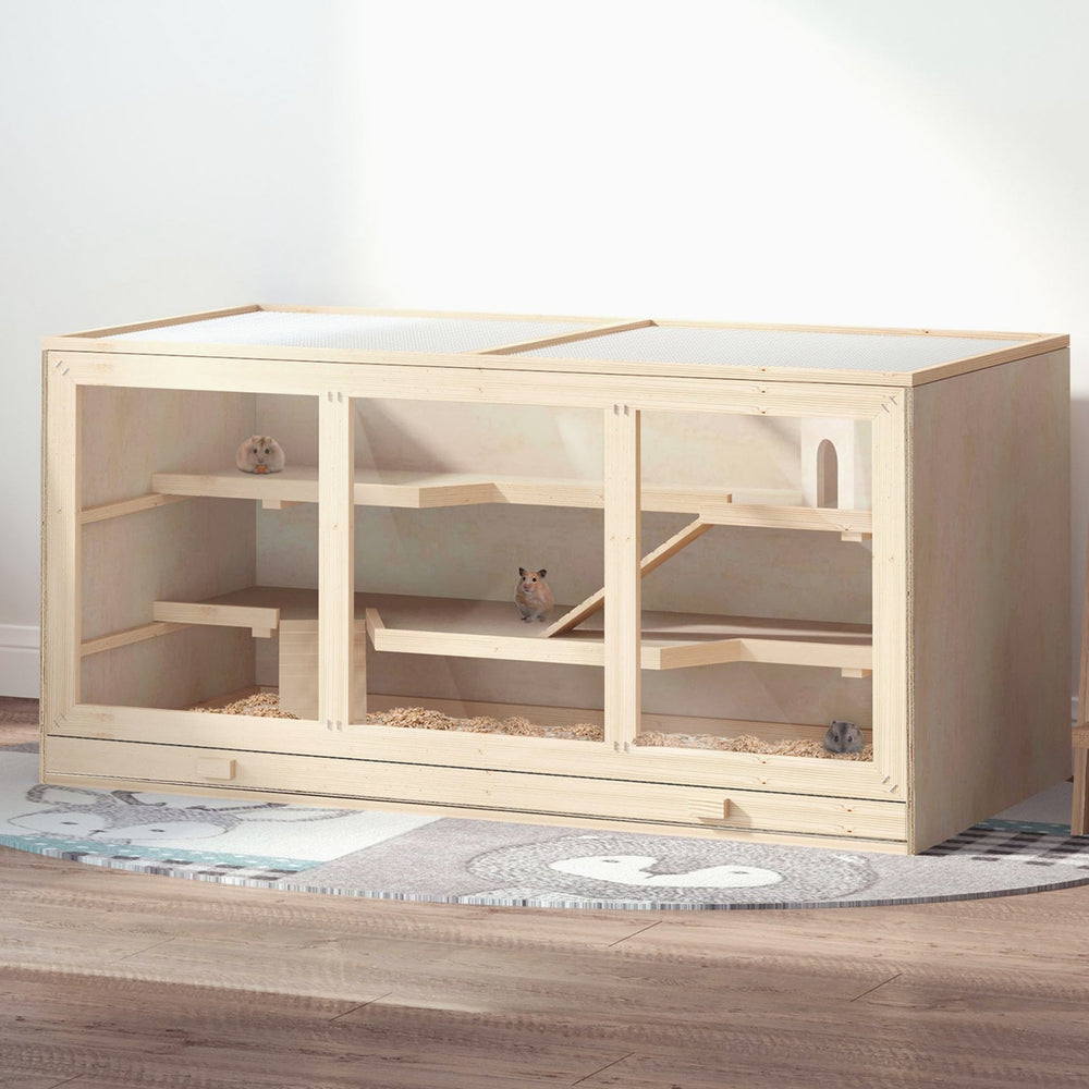 English Elm Pawhut Solid Wood Outdoor Cat House Two Story Shelter with Balcony Asphalt Roof W2225P173815