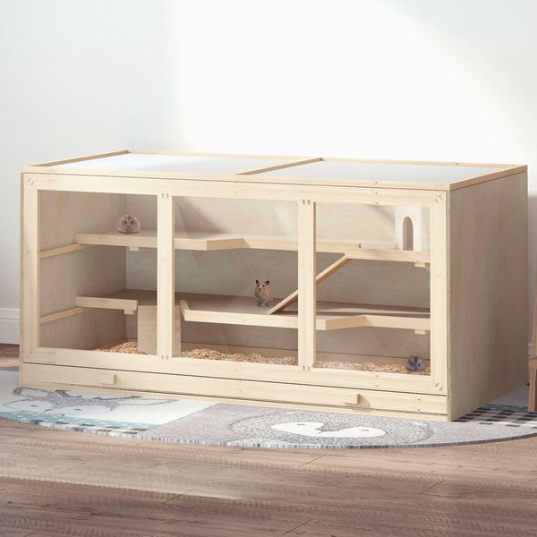 English Elm Pawhut Solid Wood Outdoor Cat House Two Story Shelter with Balcony Asphalt Roof W2225P173815