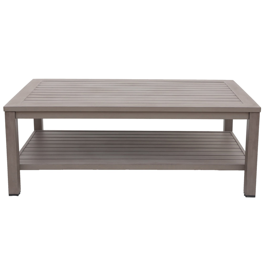 English Elm Aluminum Brama Rectangle Coffee Table, Multi-Color UV-Resistant Powder Coat, Sled Legs Planked Design B010P307154