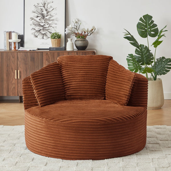 English Elm Compressible Corduroy Round Accent Chair Pocket Spring Cushioned Backrest for Apartments Orange W2339P461262