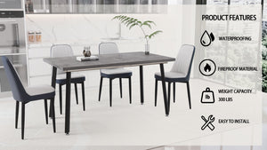 English Elm 55.12-70.87" Expandable Dining Table Set Seats 6 with Pu Upholstered Chairs Black Metal Legs Grey,White W2189S00915