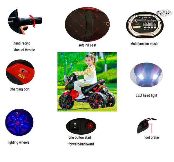 English Elm Electric 12v Kids Sport Ride on Motorcycle with Led Wheels and Training W1760P252053