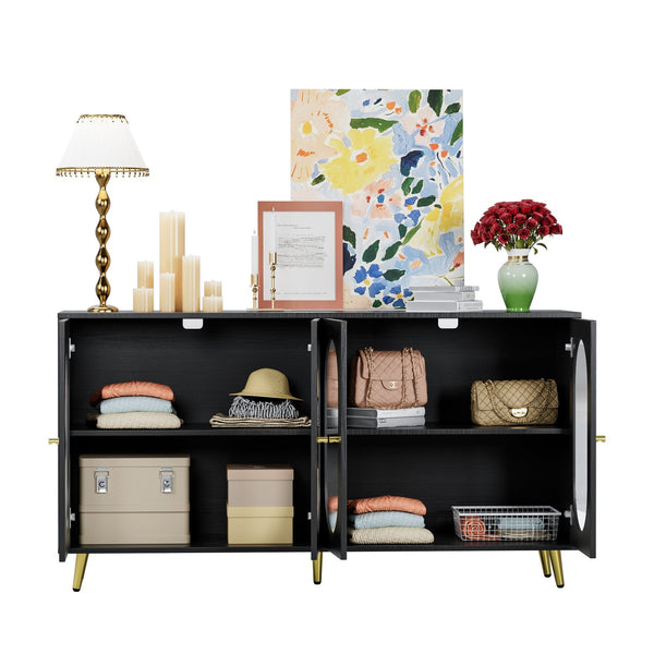 English Elm Modern Accent Sideboard Cabinet with Acrylic Doors, Spacious Adjustable-Shelf Storage Console for Kitchen Dining Hallway Office, Black W578P186749