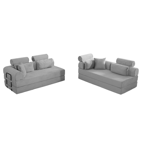 English Elm L Shaped Corduroy Sectional Sofa Converts to Sleeper Bed Space Saving Modular Couch Light Gray W5532S00003