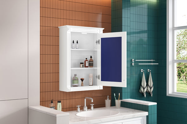 English Elm 20" Medicine Cabinet with Mirror — Space-Saving Wall-Mounted Bathroom Storage with Adjustable Shelf, Modern Carved Design White N710P317680K