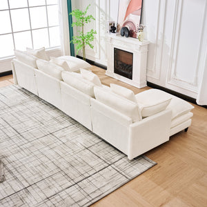 English Elm 140.9-inch U-shaped Modular Sectional Sofa with Ottomans Chenille Cloud Cushions Beige W288S00029