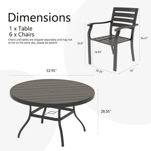 English Elm 7-Piece Outdoor Patio Dining Set With 6 Stackable Chairs And Round Table For Effortless Dining Fun W213S00057