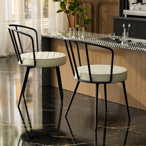 English Elm Dining Chairs Set Of 2 – Mid-Century Modern Armless, Ergonomic Beige Leather Seat, Sturdy Metal Legs T3950P394504