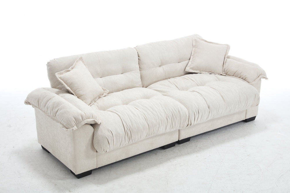 English Elm Casual Modern 3-Seater Sofa In Soft Beige Chenille – Comfortable, Stylish, And Easy To Assemble W2100S00210
