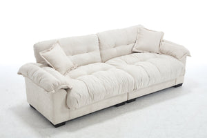 English Elm Casual Modern 3-Seater Sofa In Soft Beige Chenille – Comfortable, Stylish, And Easy To Assemble W2100S00210