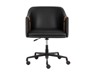 Sunpan Carter Barrel Back Office Chair in Luxurious Faux Leather with Stylish Gold Castors for Comfort Napa Black / Napa Cognac