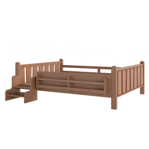 English Elm Twin Pine Floor Bed for Kids with Side Bookcases Built-in Stairs and Safety Guardrails Natural W1580P390225