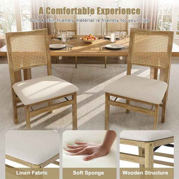 English Elm Scandinavian Solid Wood Dining Chairs with Woven Rattan Back Cushioned Seat Set of 2 W395P317025