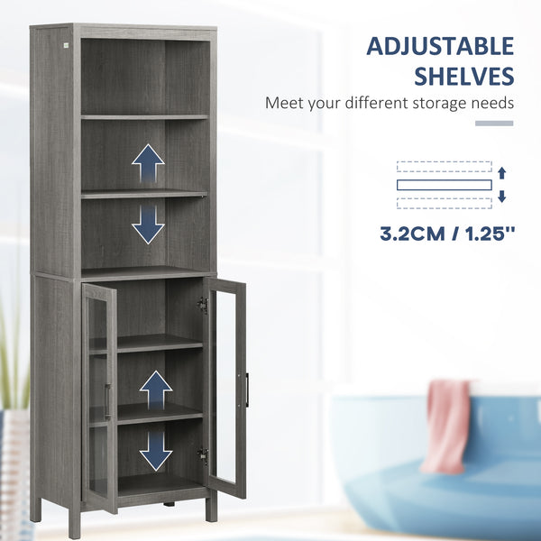English Elm Kleankin Tall Bathroom Storage Cabinet With Glass Doors, 3 Tier Shelving, Modern Grey Wood Finish W2225P229530