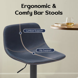 English Elm Adjustable Swivel Barstools Set of 2 Pu Leather Industrial Mid-century Kitchen Island Seating Blue T3623P430804