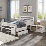 Full Size Wood Platform Bed with Removable Storage Shelves, 2 Built-In Drawers, White