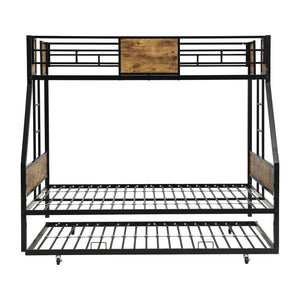 English Elm Twin Metal Bunk Bed Over Full with Trundle, Side Ladder, Full Guardrail, 11" Storage, Easy Assemble W2297P397394