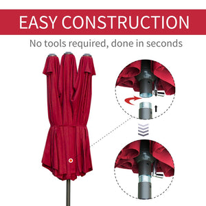 English Elm Outsunny 15' Double-Sided Patio Umbrella - Stylish Wine Red Shade With Easy Crank & Durable Steel Frame W2225P174266-GIGA