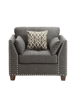 English Elm Laurissa Light Charcoal Linen Club Chair with 3 Pillows, Buttonless Tufted Back, Nailhead Trim B2726P277877