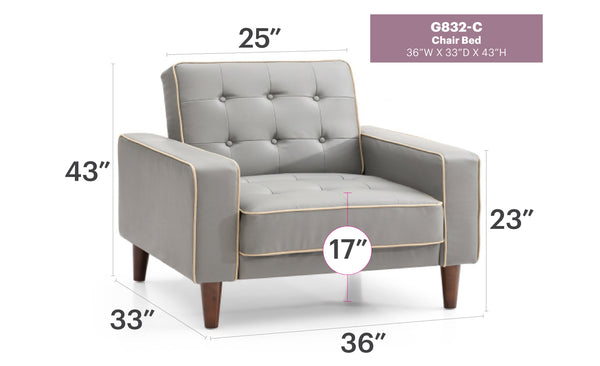 English Elm Contemporary PU Track Arm Chair Bed with Sleek Arms, Space-Saving Convertible Design and Easy Assembly Gray 34 L x 17 W x 12 H B078S00471