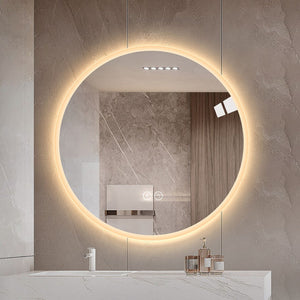 English Elm Round Led Wall Mirror with Dimming Touch Control for Bathroom Vanity or Bedroom W2071P313051