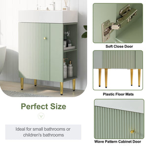English Elm 21.6" Green Bathroom Vanity with Ceramic Sink, Right Side Storage, Gold Legs, Soft-Close Hinges, Modern Design SV000006AAF