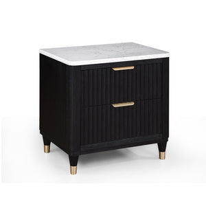 English Elm 1pc Modern Black 2-Drawer Nightstand with White Top, Metal Knobs, Sleek Bedroom Storage 28"x18"x27" B011P240937