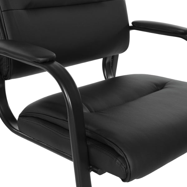 OSP Home Furnishings Guest Chair Faux Leather Office Visitor Seat with Padded Arms and Steel Frame Support Black FL10274-U6