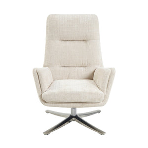 English Elm Comfortable Swivel Chair with Ottoman, Chenille Upholstery, Silver Metal Base, Plush Modern Comfort Beige 30 L x 35 W x 30 H B011P304982