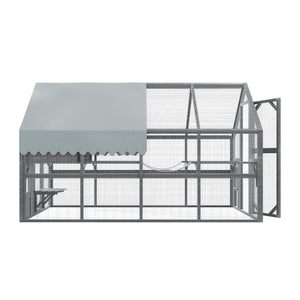 English Elm Cat, Cat Outdoor Wooden Enclosure with Seven Platforms Resting Boxes and Waterproof Canopy W1598S00040