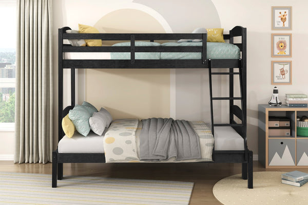 English Elm Twin Twin-over-Twin Bunk Bed with Guard Rails and Ladder, Wood-Engineered Frame, Space-Saving Dorm Style Black 81.5 L x 20.5 W x 10 H B011P362599