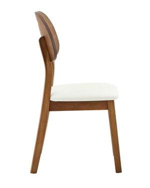 English Elm 2 Solid Walnut Toned Wood Dining Chairs Gray Fabric Seat Hollowed Backrest Modern Walnut,White W1151P455539