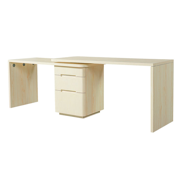 English Elm 90" Rotating L-shape Executive Desk Natural Melamine Mdf Surface Three Drawers Home Office Natural Wood N751S383638K