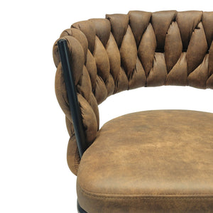 English Elm 28" Woven Leather Swivel Barstools with Arms Padded Back Industrial Kitchen Set of 2 W3732P418929